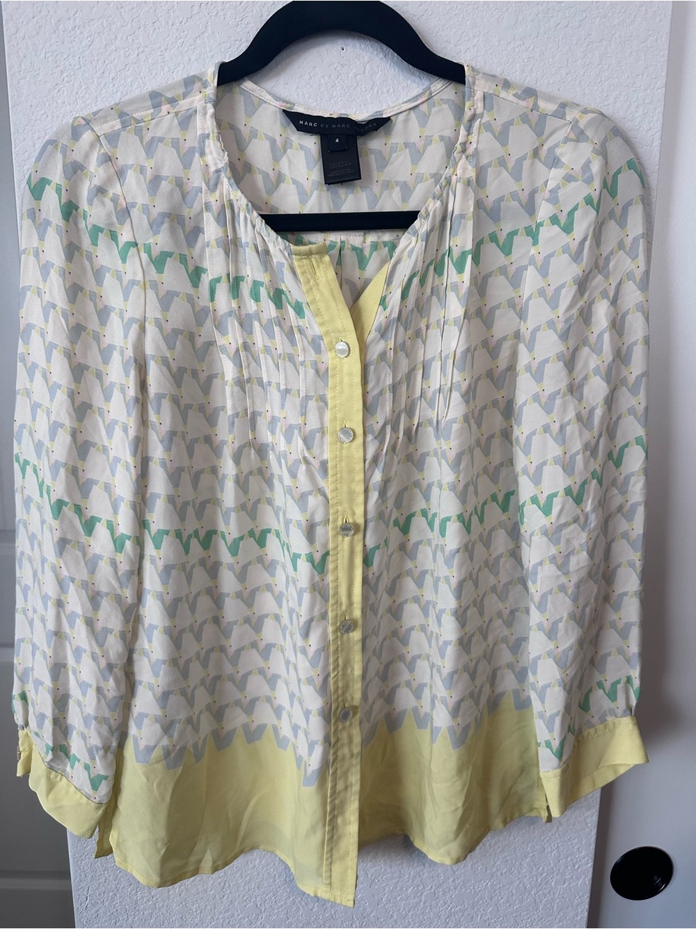 Marc by Marc Jacobs Silk Geometric Print Button Front Blouse Size 4